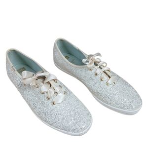 Keds X Kate Spade Metallic Glittery Casual Sneakers With Ribbon Laces Size 8.5